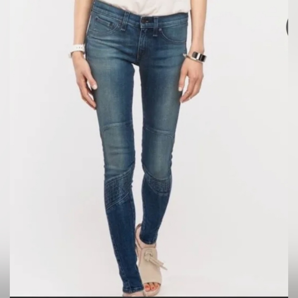 Rag & Bone Samurai Skinny Legging Jeans in Cardiff Moto Patchwork Pleated